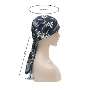 ZLYC Chemo Headwear Pre Tied Head Scarf Headwraps Lightweight Turban Beanie Cap for Women (Leaves Black)