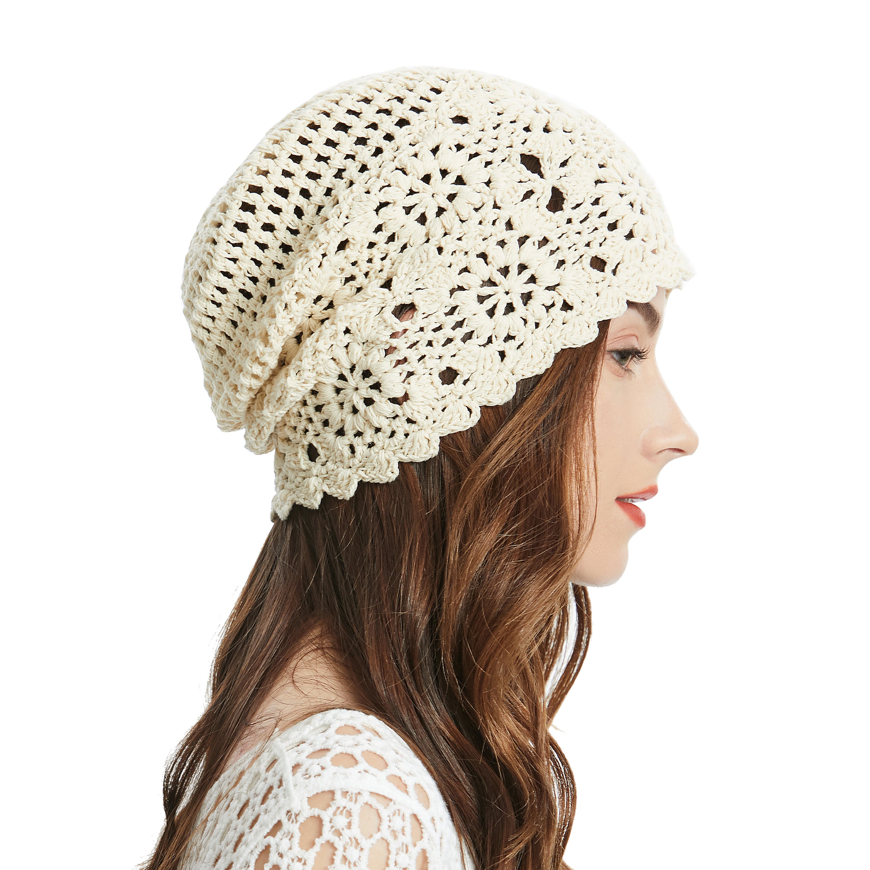 ZLYC Women Cotton Crochet Slouchy Beanie Hat Handmade Knit Summer Skull Cap