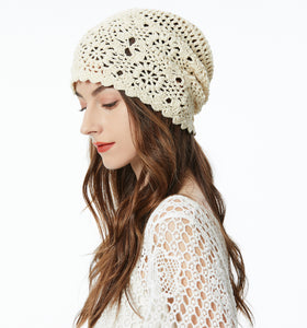 ZLYC Women Cotton Crochet Slouchy Beanie Hat Handmade Knit Summer Skull Cap