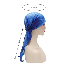 ZLYC Chemo Headwear Pre Tied Head Scarf Headwraps Lightweight Turban Beanie Cap for Women (Tie Dye Blue)
