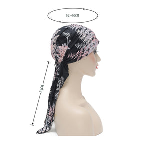 ZLYC Chemo Headwear Pre Tied Head Scarf Headwraps Lightweight Turban Beanie Cap for Women (Leaves Pink Black)
