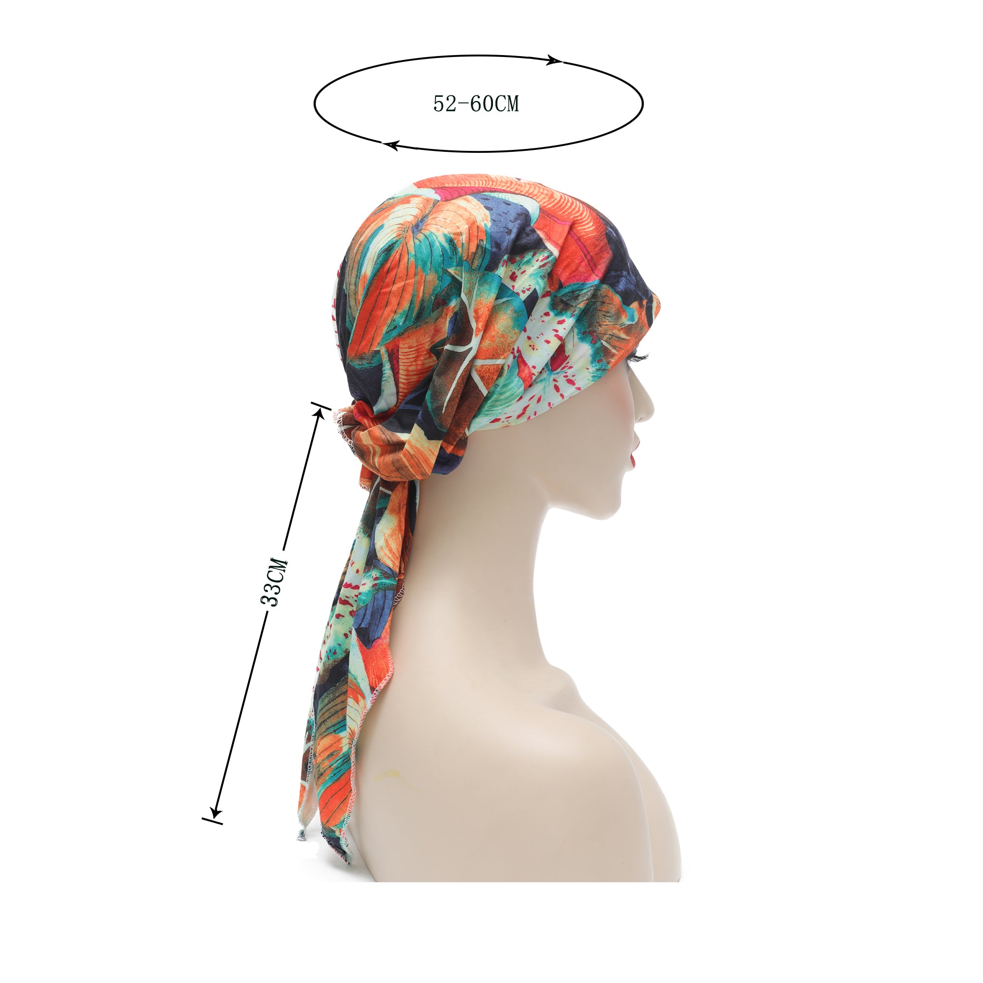 ZLYC Chemo Headwear Pre Tied Head Scarf Headwraps Lightweight Turban Beanie Cap for Women (Leaves Orange)