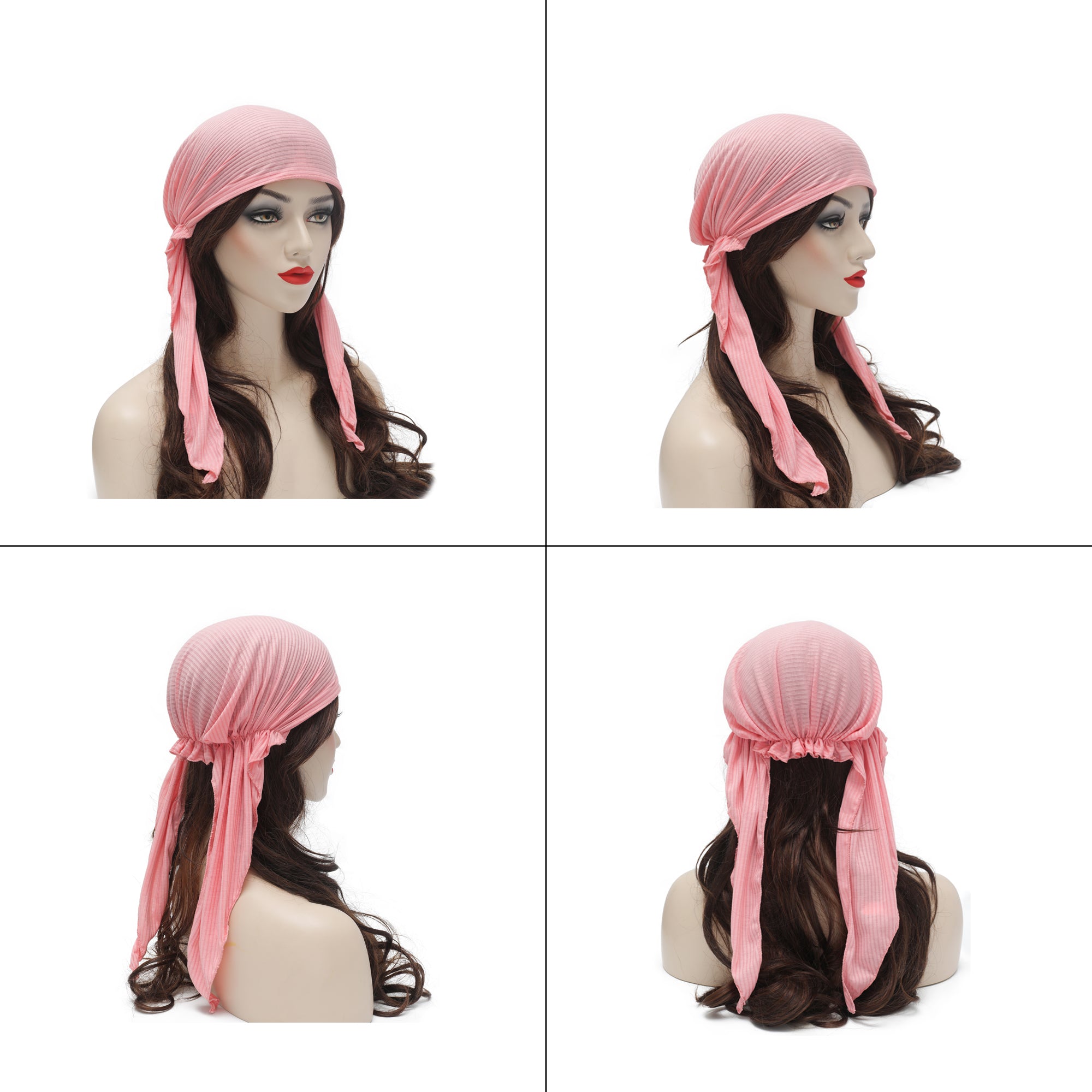 ZLYC Chemo Headwear Pre Tied Head Scarf Headwraps Lightweight Turban Beanie Cap for Women (Solid Pink)
