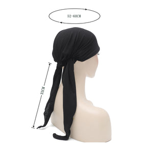 ZLYC Chemo Headwear Pre Tied Head Scarf Headwraps Lightweight Turban Beanie Cap for Women (Solid Black)