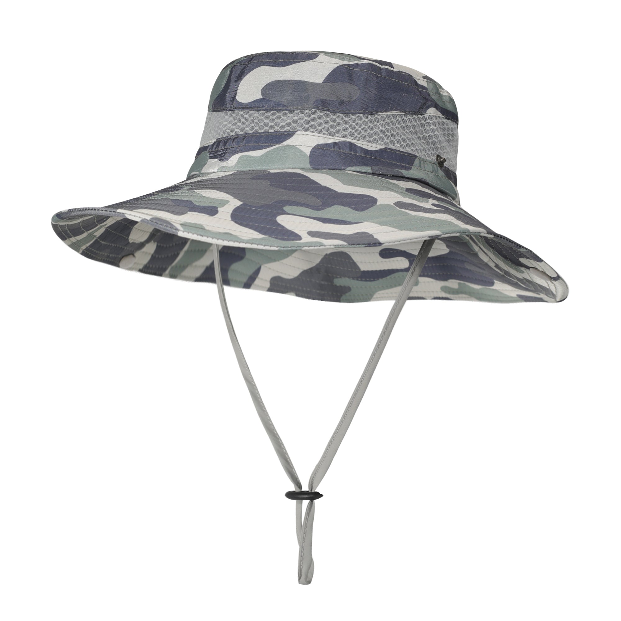 ZLYC Mens Waterproof Camo Sun Hat Wide Brim Packable Outdoor Mesh Fishing Bucket Hats (Camo Light Green)
