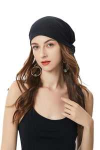 ZLYC Chemo Headwear Pre Tied Head Scarf Headwraps Lightweight Turban Beanie Cap for Women (Solid Black)
