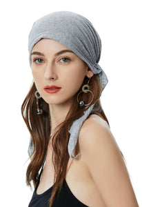 ZLYC Chemo Headwear Pre Tied Head Scarf Headwraps Lightweight Turban Beanie Cap for Women (Solid Gray)