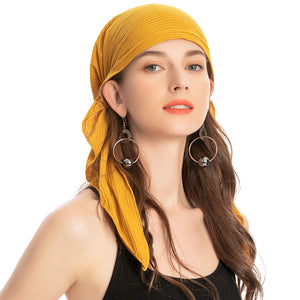 ZLYC Chemo Headwear Pre Tied Head Scarf Headwraps Lightweight Turban Beanie Cap for Women (Solid Yellow)