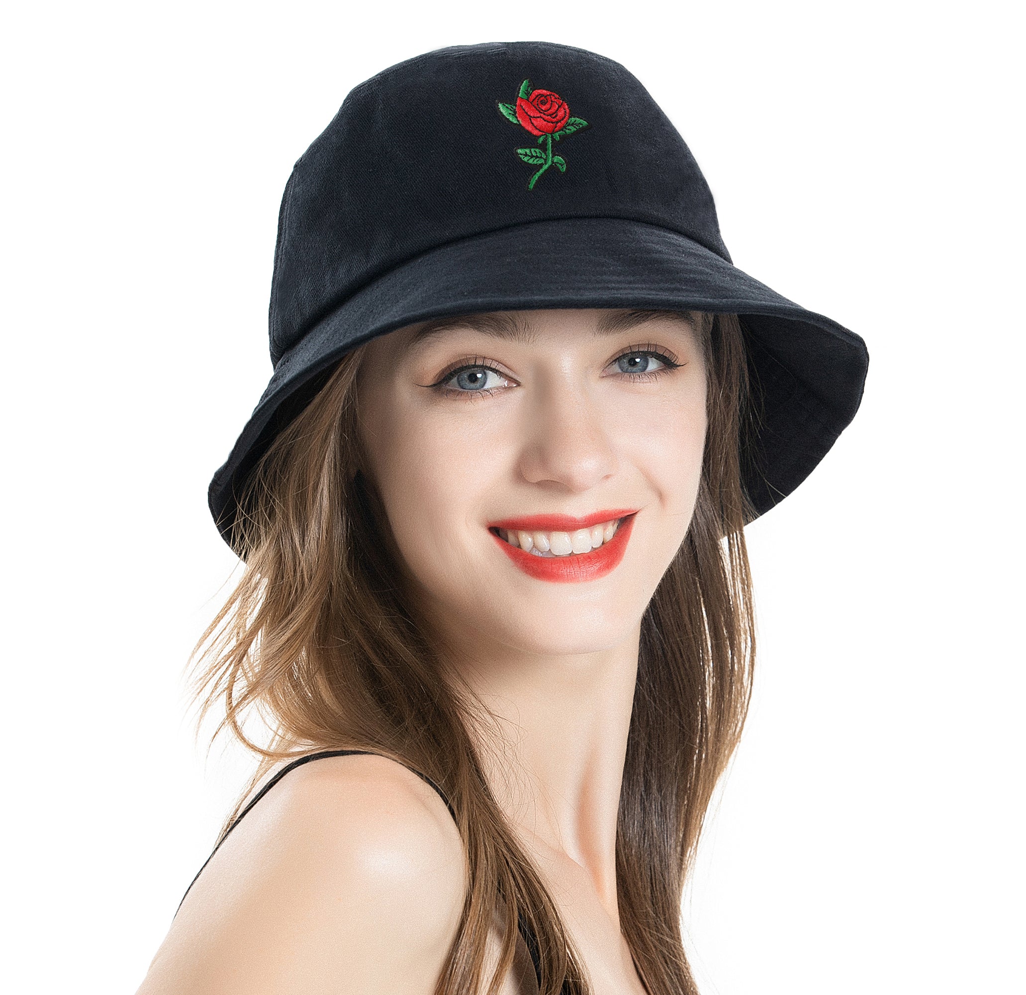 Embroidered Rose Bucket Hat