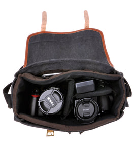 Men's Women's Vintage Retro Genuine Leather and Canvas Camera Bag Messenger Bag for DSLR Camera and Lens