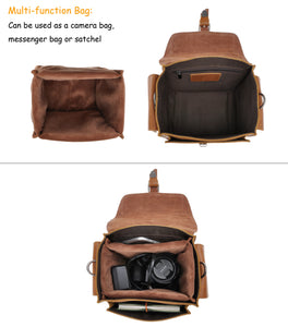 Brown Leather Camera Bag Vintage DSLR SLR Bag Removable Shockproof Padded Camera Case Small Messenger Shoulder Bag Satchel