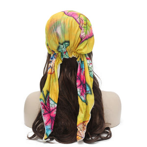 ZLYC Chemo Headwear Pre Tied Head Scarf Headwraps Lightweight Turban Beanie Cap for Women (Leaves Yellow)