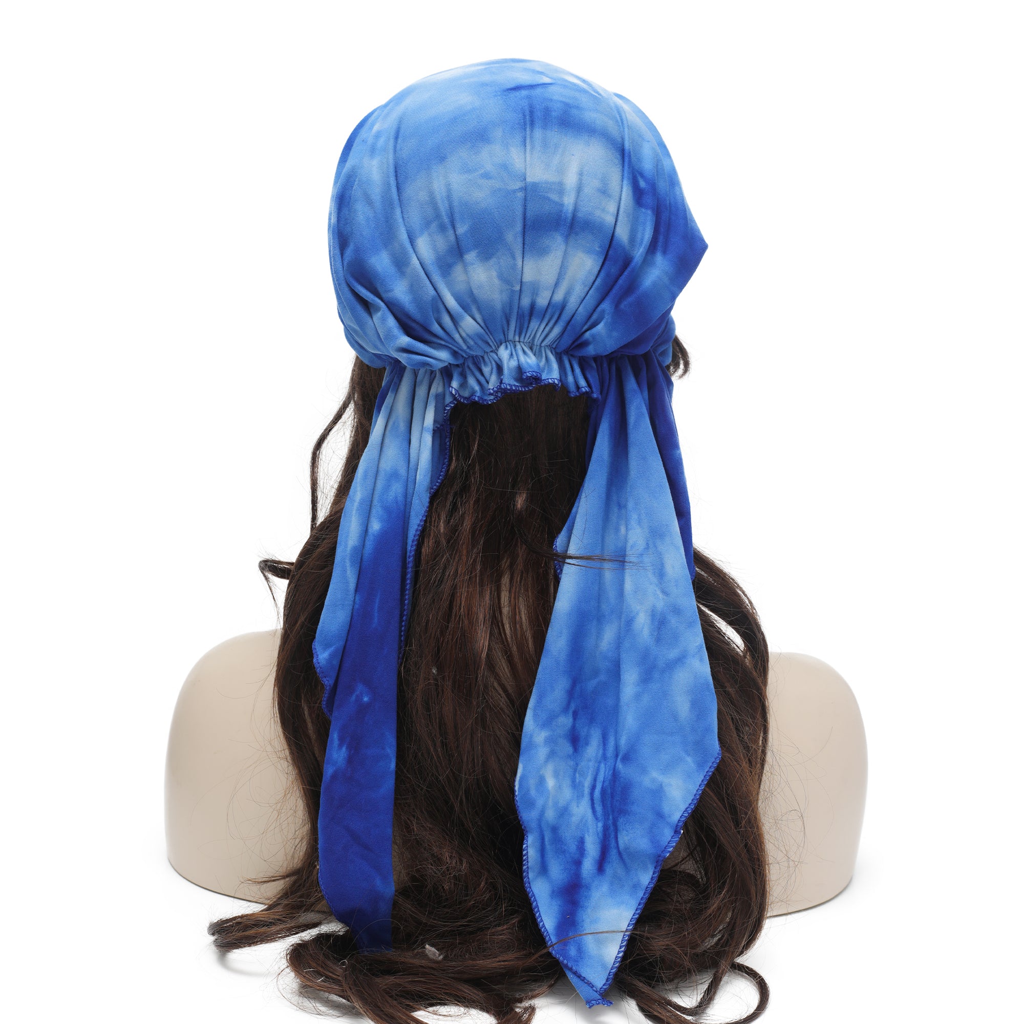 ZLYC Chemo Headwear Pre Tied Head Scarf Headwraps Lightweight Turban Beanie Cap for Women (Tie Dye Blue)
