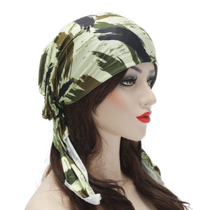 ZLYC Chemo Headwear Pre Tied Head Scarf Headwraps Lightweight Turban Beanie Cap for Women (Camo Green)