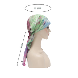 ZLYC Chemo Headwear Pre Tied Head Scarf Headwraps Lightweight Turban Beanie Cap for Women (Tie Dye Green)