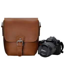Handmade Small DSLR Camera Bag Removable Padded Brown Leather DSLR Camera Bag